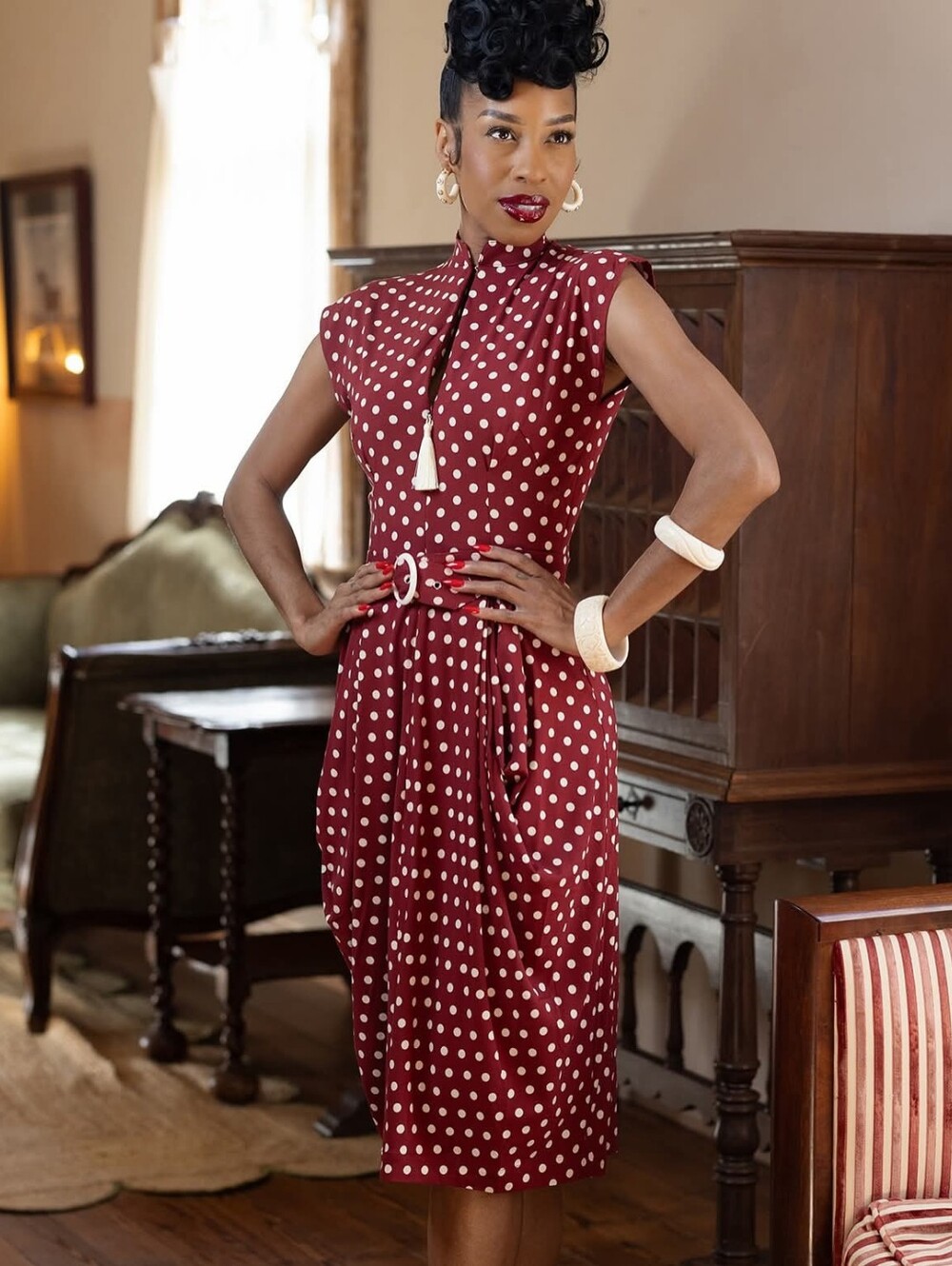 NWT Trashy Diva Dubonnet Dots Marie Drape Dress - Picture 3 of 5